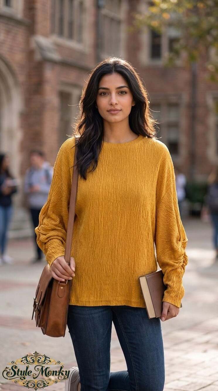 Zara Mustard Yellow Crinkled Twist Sleeve Top Size S - Picture 1 of 9